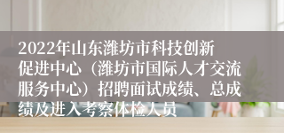 2022年山东潍坊市科技创新促进中心（潍坊市国际人才交流服务中心）招聘面试成绩、总成绩及进入考察体检人员