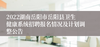 2022湖南岳阳市岳阳县卫生健康系统招聘报名情况及计划调整公告