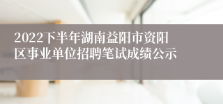 2022下半年湖南益阳市资阳区事业单位招聘笔试成绩公示