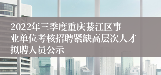 2022年三季度重庆綦江区事业单位考核招聘紧缺高层次人才拟聘人员公示