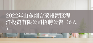 2022年山东烟台莱州湾区海洋投资有限公司招聘公告（6人）