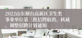 2022山东烟台高新区卫生类事业单位第三批招聘取消、核减、调整招聘计划通知