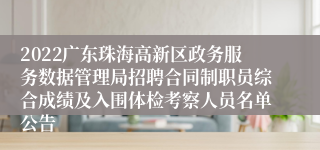 2022广东珠海高新区政务服务数据管理局招聘合同制职员综合成绩及入围体检考察人员名单公告