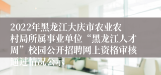 2022年黑龙江大庆市农业农村局所属事业单位“黑龙江人才周”校园公开招聘网上资格审核通过情况公示