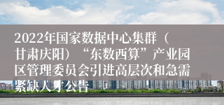 2022年国家数据中心集群（甘肃庆阳）“东数西算”产业园区管理委员会引进高层次和急需紧缺人才公告