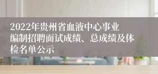 2022年贵州省血液中心事业编制招聘面试成绩、总成绩及体检名单公示