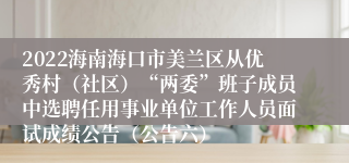 2022海南海口市美兰区从优秀村（社区）“两委”班子成员中选聘任用事业单位工作人员面试成绩公告（公告六）