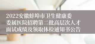 2022安徽蚌埠市卫生健康委委属医院招聘第二批高层次人才面试成绩及领取体检通知书公告