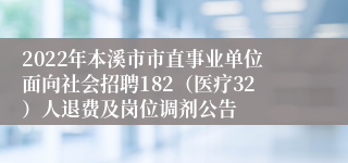 2022年本溪市市直事业单位面向社会招聘182（医疗32）人退费及岗位调剂公告