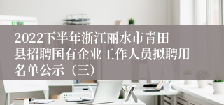 2022下半年浙江丽水市青田县招聘国有企业工作人员拟聘用名单公示（三）