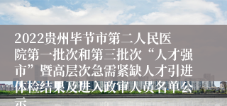 2022贵州毕节市第二人民医院第一批次和第三批次“人才强市”暨高层次急需紧缺人才引进体检结果及进入政审人员名单公示