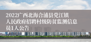 2022广西北海合浦县党江镇人民政府招聘村级防贫监测信息员1人公告