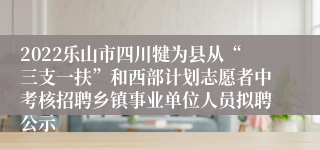 2022乐山市四川犍为县从“三支一扶”和西部计划志愿者中考核招聘乡镇事业单位人员拟聘公示