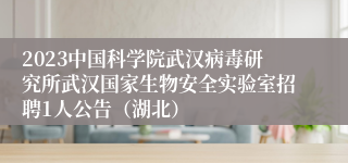 2023中国科学院武汉病毒研究所武汉国家生物安全实验室招聘1人公告（湖北）