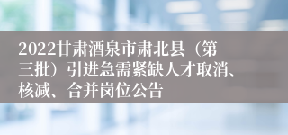 2022甘肃酒泉市肃北县（第三批）引进急需紧缺人才取消、核减、合并岗位公告