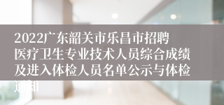 2022广东韶关市乐昌市招聘医疗卫生专业技术人员综合成绩及进入体检人员名单公示与体检通知