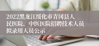 2022黑龙江绥化市青冈县人民医院、中医医院招聘技术人员拟录用人员公示