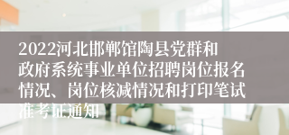 2022河北邯郸馆陶县党群和政府系统事业单位招聘岗位报名情况、岗位核减情况和打印笔试准考证通知