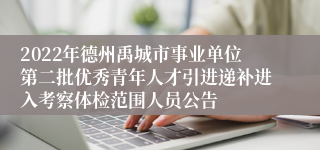 2022年德州禹城市事业单位第二批优秀青年人才引进递补进入考察体检范围人员公告