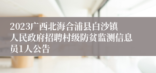 2023广西北海合浦县白沙镇人民政府招聘村级防贫监测信息员1人公告