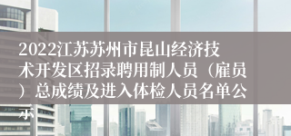 2022江苏苏州市昆山经济技术开发区招录聘用制人员（雇员）总成绩及进入体检人员名单公示