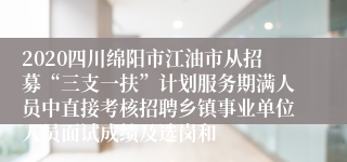 2020四川绵阳市江油市从招募“三支一扶”计划服务期满人员中直接考核招聘乡镇事业单位人员面试成绩及选岗和