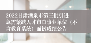 2022甘肃酒泉市第三批引进急需紧缺人才市直事业单位（不含教育系统）面试成绩公告