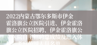 2022内蒙古鄂尔多斯市伊金霍洛旗公立医院引进、伊金霍洛旗公立医院招聘、伊金霍洛旗公立医院自主招聘总成绩及进入体检、考察范围人员名单