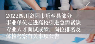 2022四川资阳市乐至县部分事业单位走进高校引进急需紧缺专业人才面试成绩、岗位排名及体检考察有关事项公告