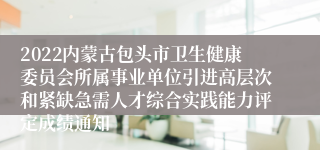 2022内蒙古包头市卫生健康委员会所属事业单位引进高层次和紧缺急需人才综合实践能力评定成绩通知