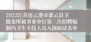 2022江苏连云港市灌云县卫健委所属事业单位第三次招聘编制内卫生专技人员入围面试名单