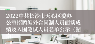 2022中共长沙市天心区委办公室招聘编外合同制人员面谈成绩及入围笔试人员名单公示（湖南）