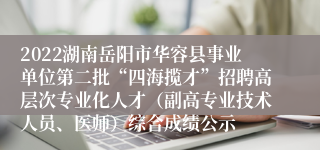 2022湖南岳阳市华容县事业单位第二批“四海揽才”招聘高层次专业化人才（副高专业技术人员、医师）综合成绩公示