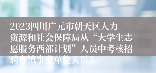 2023四川广元市朝天区人力资源和社会保障局从“大学生志愿服务西部计划”人员中考核招聘乡镇事业单位人员3