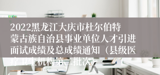 2022黑龙江大庆市杜尔伯特蒙古族自治县事业单位人才引进面试成绩及总成绩通知（县级医疗卫生机构第二批次）