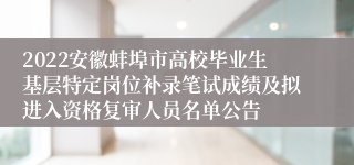 2022安徽蚌埠市高校毕业生基层特定岗位补录笔试成绩及拟进入资格复审人员名单公告