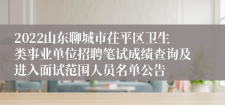 2022山东聊城市茌平区卫生类事业单位招聘笔试成绩查询及进入面试范围人员名单公告