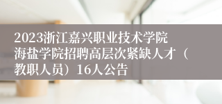 2023浙江嘉兴职业技术学院海盐学院招聘高层次紧缺人才（教职人员）16人公告