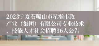 2023宁夏石嘴山市星瀚市政产业（集团）有限公司专业技术、技能人才社会招聘36人公告