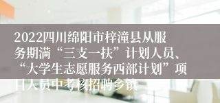 2022四川绵阳市梓潼县从服务期满“三支一扶”计划人员、“大学生志愿服务西部计划”项目人员中考核招聘乡镇