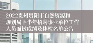 2022贵州贵阳市自然资源和规划局下半年招聘事业单位工作人员面试成绩及体检名单公告