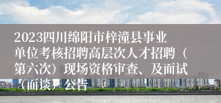 2023四川绵阳市梓潼县事业单位考核招聘高层次人才招聘（第六次）现场资格审查、及面试（面谈）公告