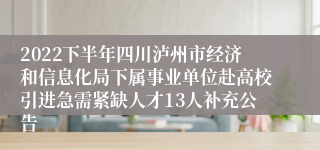 2022下半年四川泸州市经济和信息化局下属事业单位赴高校引进急需紧缺人才13人补充公告