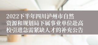 2022下半年四川泸州市自然资源和规划局下属事业单位赴高校引进急需紧缺人才的补充公告