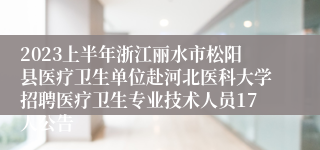 2023上半年浙江丽水市松阳县医疗卫生单位赴河北医科大学招聘医疗卫生专业技术人员17人公告