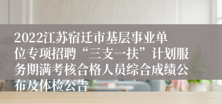 2022江苏宿迁市基层事业单位专项招聘“三支一扶”计划服务期满考核合格人员综合成绩公布及体检公告