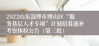 2022山东淄博市博山区“服务基层人才专项”计划招募递补考察体检公告（第三批）