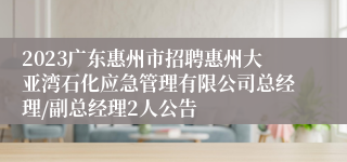 2023广东惠州市招聘惠州大亚湾石化应急管理有限公司总经理/副总经理2人公告