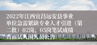 2022年江西宜昌远安县事业单位急需紧缺专业人才引进（第二批）02岗、05岗笔试成绩暨面试入围人员公告