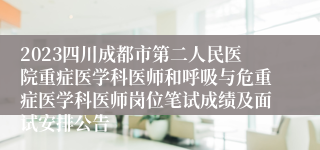 2023四川成都市第二人民医院重症医学科医师和呼吸与危重症医学科医师岗位笔试成绩及面试安排公告